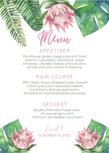 King Protea Menu 5x7 design preview