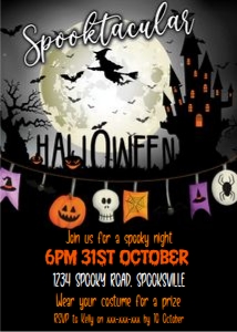 Spooktacular Flying Witch Halloween Invitation: Spooktacular Flying Witch Halloween Invitation
