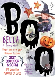 Halloween Boo Witch Birthday Invitation: Halloween Boo Witch Birthday Invitation