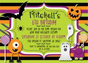 Halloween Kids Striped Birthday Invitation: Halloween Kids Striped Birthday Invitation