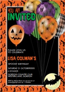 Halloween Bats Balloons Birthday Invitation: Halloween Bats Balloons Birthday Invitation