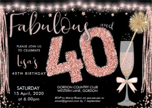 Fabulous 40 Pink and Rosegold Invitation design preview