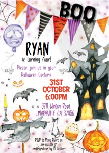 Halloween Boo Flags Birthday Invitation: Halloween Boo Flags Birthday Invitation