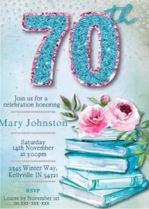 70 Birthday Books and Roses Invitation design preview