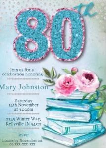 80 Birthday Books and Roses Invitation design preview
