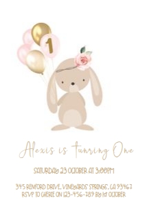 Bunny Balloons 1st Birthday Invitation design preview