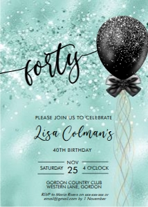 Aqua Black Balloon Birthday Invitation design preview