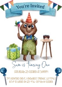 Green Bear Banner Party Invitation design preview