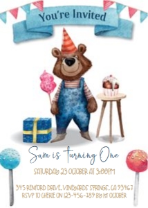 Bear Banner Party Invitation design preview
