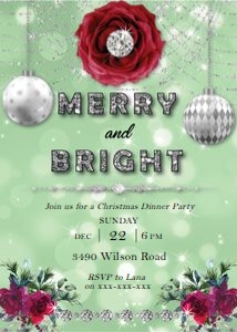 Merry and Bright Roses Christmas Invitation: Merry and Bright Roses Christmas Invitation