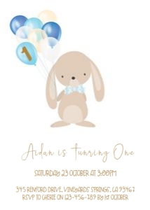 Boys Bunny Balloons 1st Birthday Invitation design preview