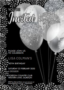Silver Glitter Balloons Invitation design preview