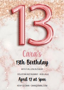 13 Girl Rosegold Balloon Invitation design preview