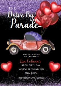 Red Balloons Drive By Invitation design preview