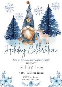 Blue Gnome Holiday Celebration Invitation: Blue Gnome Holiday Celebration Invitation