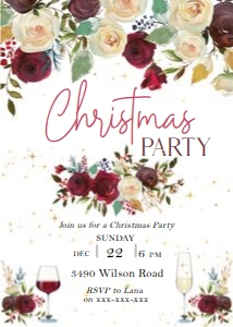 Floral Wine Christmas Party Invitation: Floral Wine Christmas Party Invitation