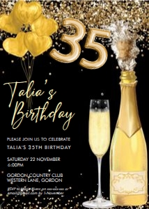Gold Champagne Foil Balloon Invitation design preview