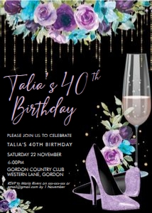Lilac Glitter Shoes Invitation design preview
