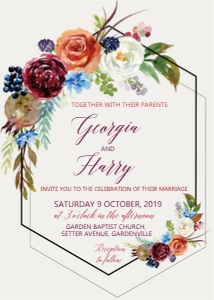 Geometric Frame Fall Flowers Wedding Invitation design preview