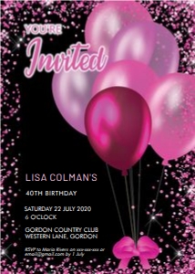 Hot Pink Balloons Birthday Invitation design preview