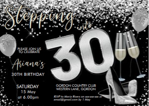 Stepping into 30 Silver Heels Invitation design preview