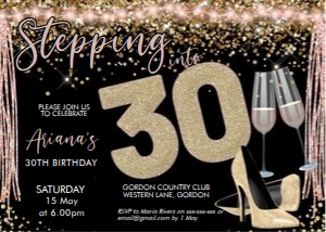 Stepping into 30 Gold Heels Invitation design preview