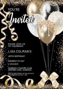 Gold White Balloons Birthday Invitation design preview