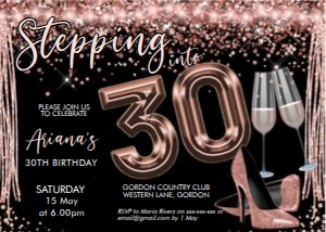 Stepping into 30 Rosegold Heels Invitation design preview