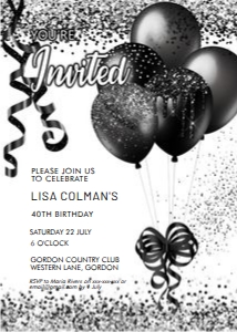 Black Glitter Balloons Invitation: Black Glitter Balloons Invitation