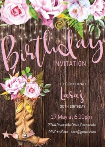 Pink Floral Western Boot Invitation design preview
