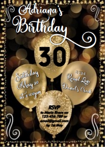 Gold Glitter Balloons Text Invitation design preview