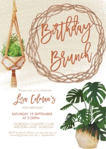 Boho Plants Birthday Brunch Invitation design preview