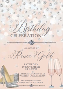 Blush Pink Diamond Champagne Birthday Invitation design preview