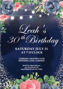 Navy Floral Birthday Invitation design preview