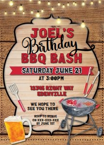 BBQ Wood Birthday Invitation design preview