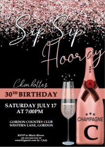Sip Sip Hooray Rosegold Pink Champagne Invitation design preview