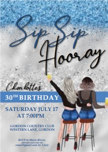 Sip Sip Hooray Blue Girls Invitation design preview