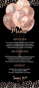 Rosegold Glitter Balloons Menu 4x9 design preview