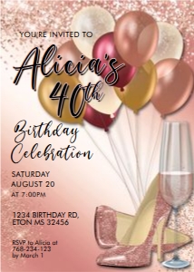 Balloons Shoes Champagne Invitation design preview