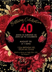 Red Gold Floral Circle Invitation design preview
