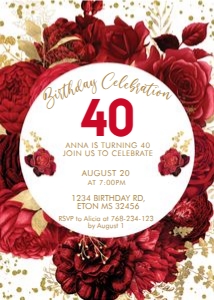 Red Gold White Floral Circle Invitation design preview