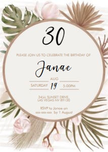 Tropical Leaves Orchid Round Invitation design preview