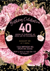 Pink Gold Floral Circle Invitation design preview
