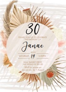 Tropical Leaves Circle Birthday Invitation design preview
