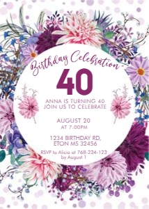 Mauve Floral Circle White Invitation design preview