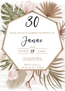 Tropical Leaves Orchid Birthday Invitation design preview