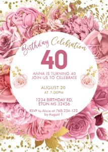 Pink Gold White Floral Circle Invitation design preview