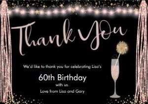 Pink Gold Champagne Thank You Card design preview