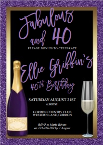 Purple Gold Foil Champagne Invitation design preview