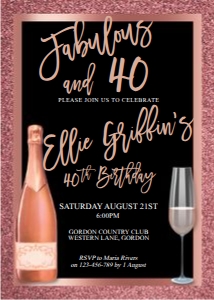 Rosegold Foil Champagne Invitation design preview